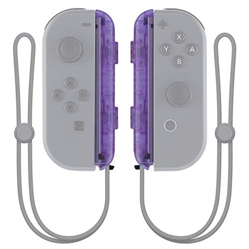 eXtremeRate 2 Piezas de Carcasa para Nintendo Switch Joycon Strap Shell de Reemplazo Placa Cubierta de Correa Muñeca Joy-con Carcasa Wrist Strap Botones para Nintendo Switch(Transparente Violeta)