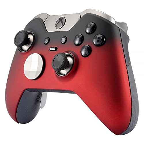 eXtremeRate Carcasa con 2 Anillos para Mando Xbox One Elite Protectora Tacto Suave Placa Frontal Kit de reemplazo Cubierta Shell Funda para Controlador de Xbox One Elite(Modelo 1698) Sombra Rojo