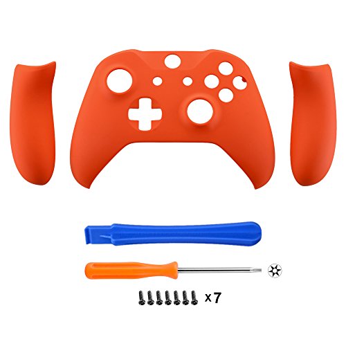 eXtremeRate Carcasa para Xbox One Funda Delantera Agarre Izquierdo Derecho Protectora de la Placa Tacto Suave Cubierta Antideslizante Asa Mango para Mando de Xbox One S/X(Model 1708) Naranja