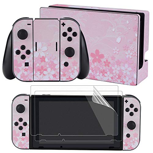 eXtremeRate - Juego completo de pegatinas para placas frontales + 2 protectores de pantalla para Nintendo Switch (consola y Joy-con y Dock & Grip) - Sakura