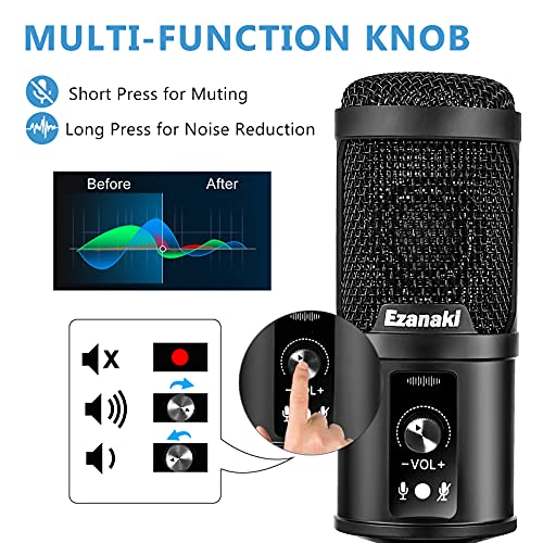 Ezanaki Microphone USB, Plug et Play Microphone PC avec Trépied et Filtre Anti-Pop, pour Enregistrement Vocal, Podcast, Streaming, YouTube, Conférence, Gaming pour Ordinateur Windows Laptop