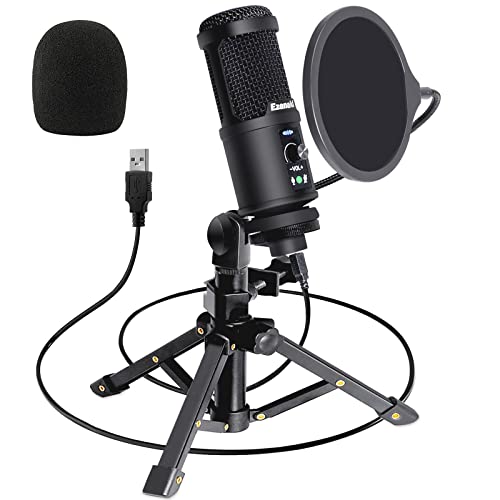 Ezanaki Microphone USB, Plug et Play Microphone PC avec Trépied et Filtre Anti-Pop, pour Enregistrement Vocal, Podcast, Streaming, YouTube, Conférence, Gaming pour Ordinateur Windows Laptop