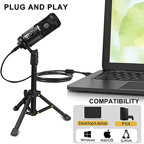 Ezanaki Microphone USB, Plug et Play Microphone PC avec Trépied et Filtre Anti-Pop, pour Enregistrement Vocal, Podcast, Streaming, YouTube, Conférence, Gaming pour Ordinateur Windows Laptop