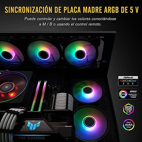 EZDIY-FAB 120mm ARGB Caso Ventilador,Placa Base Aura Sync Ventilador,Alto Flujo de Aire,Ventilador RGB Direccionable con Fan Hub X y Remote-5 Pack