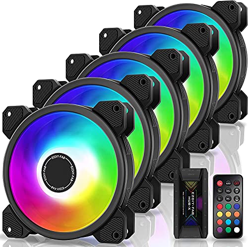 EZDIY-FAB 120mm ARGB Caso Ventilador,Placa Base Aura Sync Ventilador,Alto Flujo de Aire,Ventilador RGB Direccionable con Fan Hub X y Remote-5 Pack
