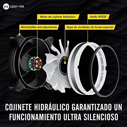 EZDIY-FAB Moonlight Ventilador de RGB PWM Caso 120mm con RGB PWM Fan Hub,5V Motherboard Sync,ARGB Ventilador PC Caso,Múltiples Modos de Luz-5 Pack