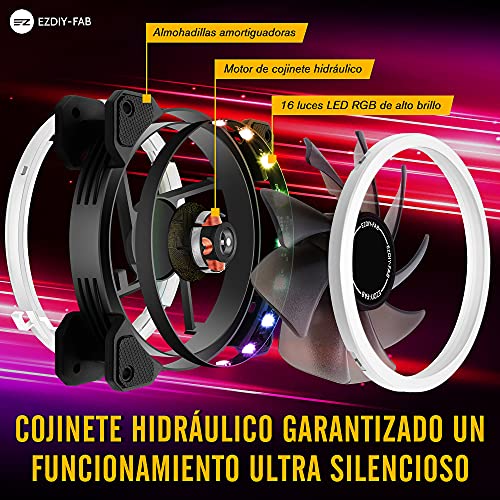 EZDIY-FAB Ventiladores RGB de Doble Anillo de 120mm,5V Motherboard Sync,La Velocidad es Ajustable,RGB Sync Fan con Fan Hub X y Remote-3 Pack