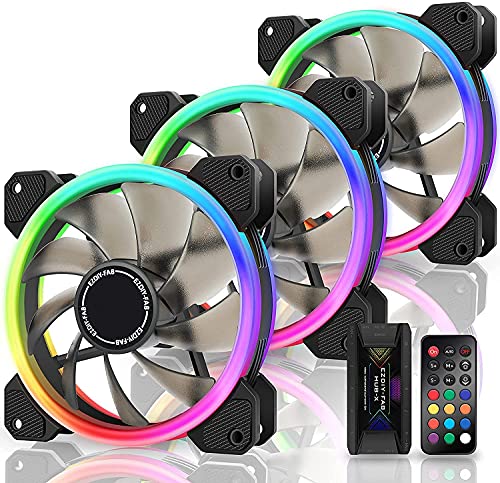 EZDIY-FAB Ventiladores RGB de Doble Anillo de 120mm,5V Motherboard Sync,La Velocidad es Ajustable,RGB Sync Fan con Fan Hub X y Remote-3 Pack