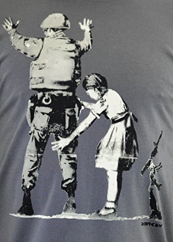 Faces T-Shirt Uomo Banksy Girl Searching Soldier Impresión del Manual de la Pantalla de Agua (S Hombre)