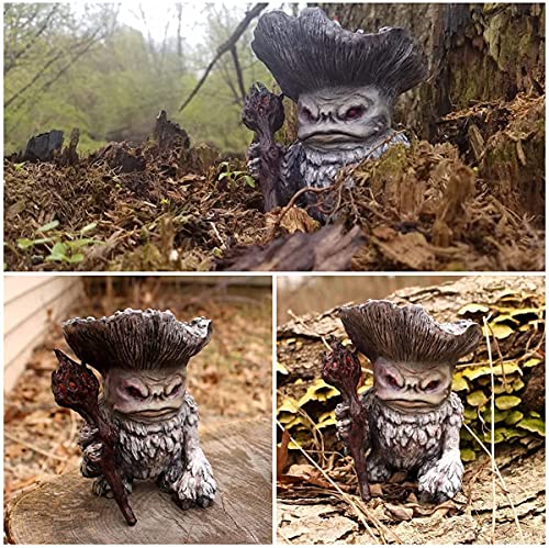 Fairy Mushroom Monster Shaman Wizard Troll,Funny Fairytale Mushroom Wizard Garden Guardian Statue for Outdoor Decorations