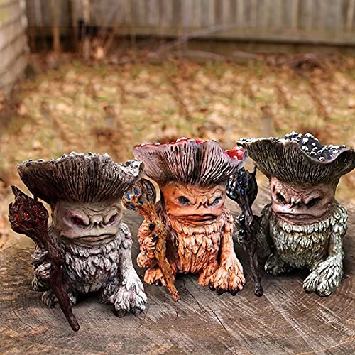 Fairy Mushroom Monster Shaman Wizard Troll,Funny Fairytale Mushroom Wizard Garden Guardian Statue for Outdoor Decorations