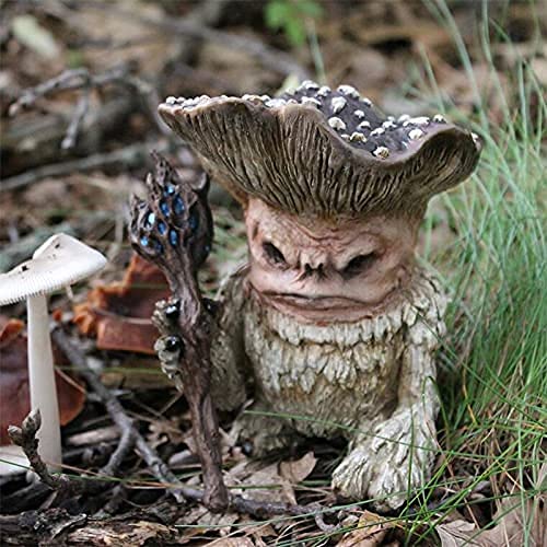 Fairy Mushroom Monster Shaman Wizard Troll,Funny Fairytale Mushroom Wizard Garden Guardian Statue for Outdoor Decorations