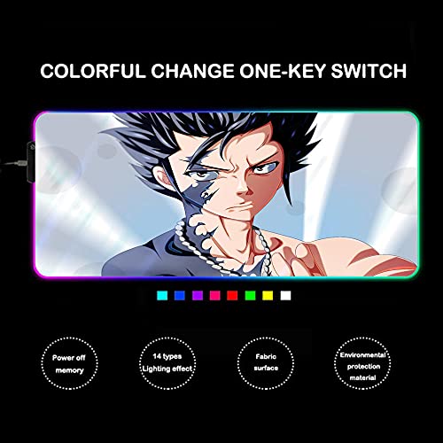 Fairy Tail Anime Personajes Alfombrillas de ratón Juegos LED Que Brilla Intensamente 14 Modos de Luces Computadora Large Gamer RGB Alfombra Pc Alfombrilla de Escritorio 35.43 X 15.74 X0.16 Pulgadas