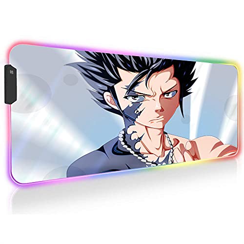 Fairy Tail Anime Personajes Alfombrillas de ratón Juegos LED Que Brilla Intensamente 14 Modos de Luces Computadora Large Gamer RGB Alfombra Pc Alfombrilla de Escritorio 35.43 X 15.74 X0.16 Pulgadas
