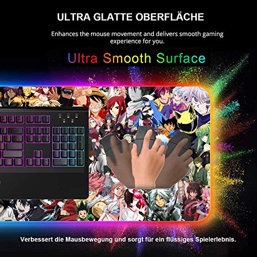 Fairy Tail y Sword Art Online Anime RGB Alfombrilla de ratón Gamer Gran LED Alfombrilla de Ordenador para Juegos con retroiluminación 600x300x4 mm