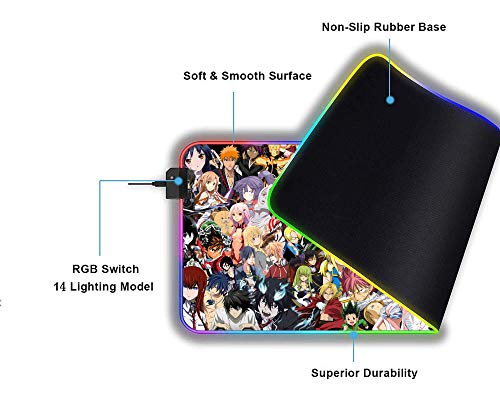 Fairy Tail y Sword Art Online Anime RGB Alfombrilla de ratón Gamer Gran LED Alfombrilla de Ordenador para Juegos con retroiluminación 600x300x4 mm