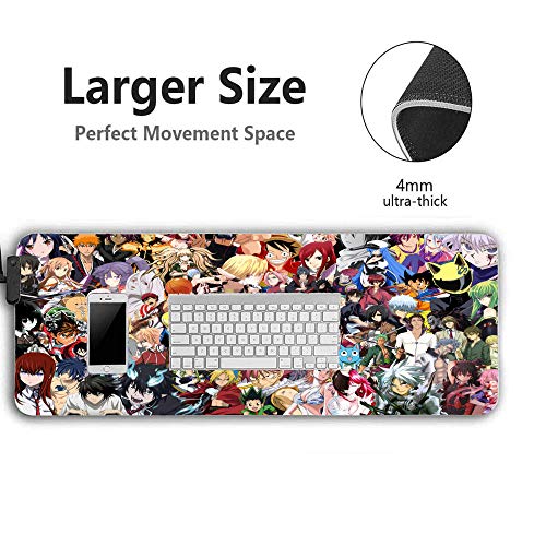 Fairy Tail y Sword Art Online Anime RGB Alfombrilla de ratón Gamer Gran LED Alfombrilla de Ordenador para Juegos con retroiluminación 600x300x4 mm