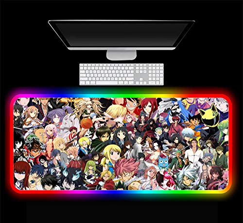 Fairy Tail y Sword Art Online Anime RGB Alfombrilla de ratón Gamer Gran LED Alfombrilla de Ordenador para Juegos con retroiluminación 600x300x4 mm