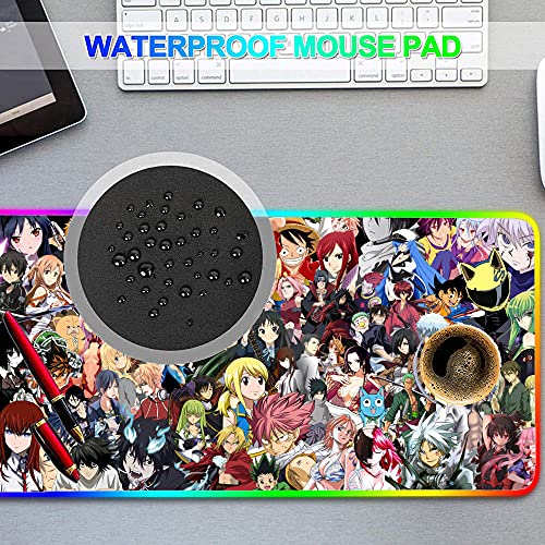 Fairy Tail y Sword Art Online Anime RGB Alfombrilla de ratón Gamer Gran LED Alfombrilla de Ordenador para Juegos con retroiluminación 600x300x4 mm