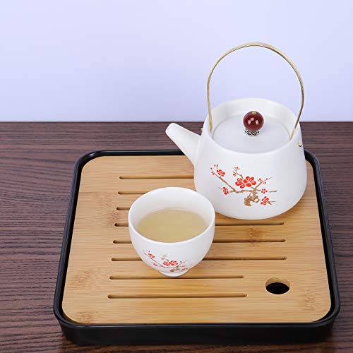 fanquare Japonés Juego de Té de Viaje Portátil con Bolsa, Servicio de Té Kung Fu en Flor de Cerezo para Adultos, 1 Tetera y 4 Tazas de Té