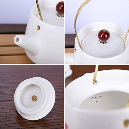 fanquare Japonés Juego de Té de Viaje Portátil con Bolsa, Servicio de Té Kung Fu en Flor de Cerezo para Adultos, 1 Tetera y 4 Tazas de Té