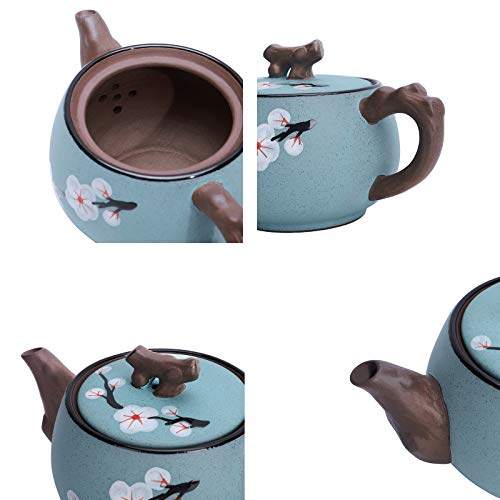 fanquare Portátil Kung Fu Juego de Té con Bolsa de Viaje, Juego de Tazas de Cerámica de Flor de Cerezo Zisha, 1 Tetera, 4 Tazas de Té y 1 Bolsitas de Té