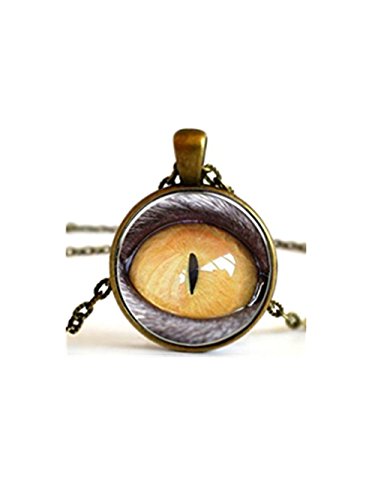 Fantasy Creature - Collar con colgante de ojo de dragón amarillo, cúpula de cristal, hecho a mano
