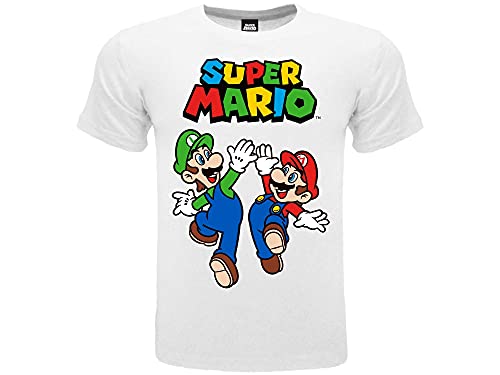 Fashion UK Camiseta oficial de Mario y Luigi. 100% algodón. Color blanco con logotipo. Producto bajo licencia. Tallas de niño y niño. blanco 3-4 Años