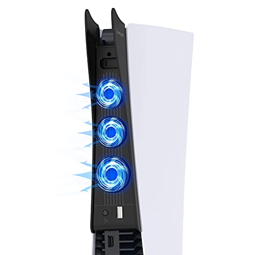 FASTSNAIL Ventilador de refrigeración para PS5, ventilador externo de triple alta velocidad con soporte para auriculares y puerto USB 3.0 para Sony Playstation 5 Disc y consola de edición digital