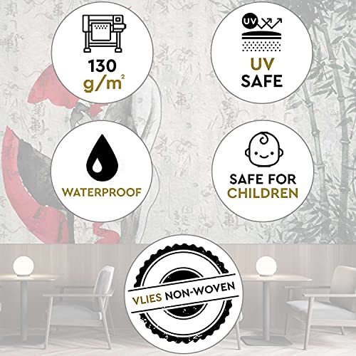 Feeby Papel Pintado Mujer Bambú Textura 350x245 cm Rojo Fotomurales Decoración De Paredes Moderna Casa Oficina Despacho Cuarto De Invitados Kanji Geisha Japón