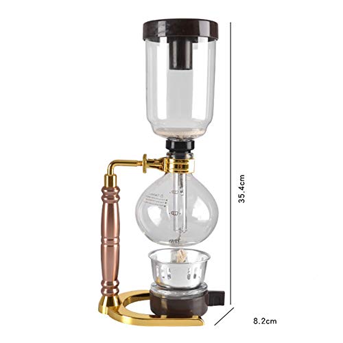 Feixunfan Cafetera con sifón Mano Café elaborado Cerveza hogar sifón Olla de Acero Inoxidable Cristal Syphon Filter Pot for 3 porciones para café y té (Color : Silver, Size : 35.4x8.2cm)