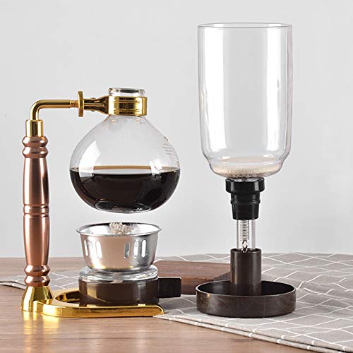 Feixunfan Cafetera con sifón Mano Café elaborado Cerveza hogar sifón Olla de Acero Inoxidable Cristal Syphon Filter Pot for 3 porciones para café y té (Color : Silver, Size : 35.4x8.2cm)
