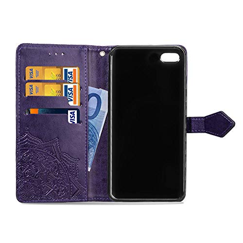 Fertuo Funda para iPhone SE 2020, Carcasa Libro con Tapa de Cuero Piel con Ranuras de Tarjeta, Soporte, Cierre Magnético [Mandala] Flip Case Cover para Apple iPhone SE 2020 / iPhone 8/7, Púrpura
