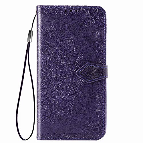 Fertuo Funda para iPhone SE 2020, Carcasa Libro con Tapa de Cuero Piel con Ranuras de Tarjeta, Soporte, Cierre Magnético [Mandala] Flip Case Cover para Apple iPhone SE 2020 / iPhone 8/7, Púrpura