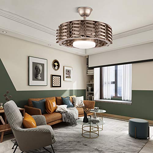 Fetcoi Ventilador de techo LED de 22 pulgadas, con iluminación, lámpara de techo para velocidad ajustable, ventilador de techo con mando a distancia