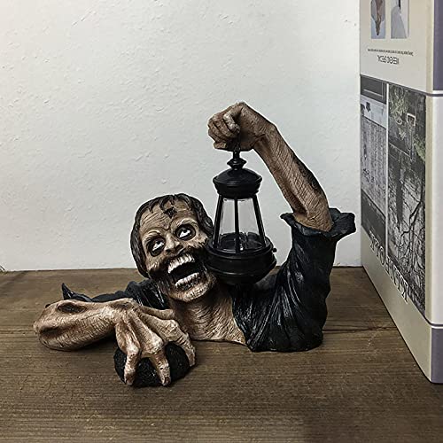Figura zombia de jardín de resina pintada a mano Lámpara de mantenimiento escultura de resina de muertes vivas, Estatua de jardín, decoración de Halloween, decoración exterior de arte