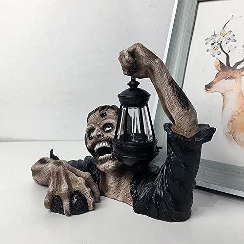 Figura zombia de jardín de resina pintada a mano Lámpara de mantenimiento escultura de resina de muertes vivas, Estatua de jardín, decoración de Halloween, decoración exterior de arte