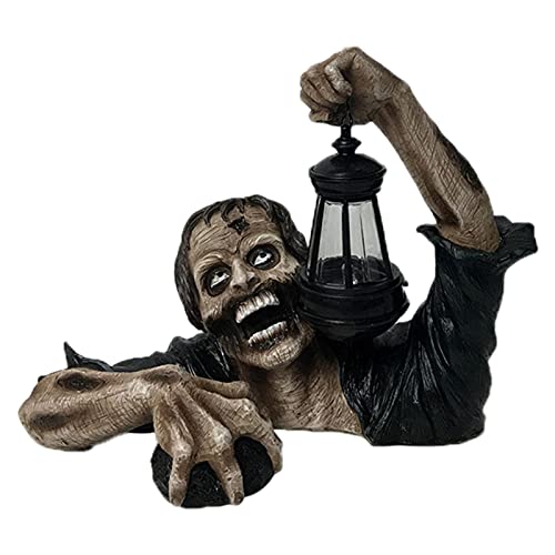 Figura zombia de jardín de resina pintada a mano Lámpara de mantenimiento escultura de resina de muertes vivas, Estatua de jardín, decoración de Halloween, decoración exterior de arte