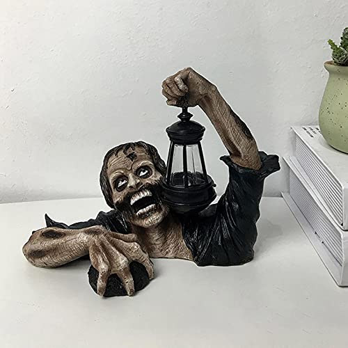 Figura zombia de jardín de resina pintada a mano Lámpara de mantenimiento escultura de resina de muertes vivas, Estatua de jardín, decoración de Halloween, decoración exterior de arte