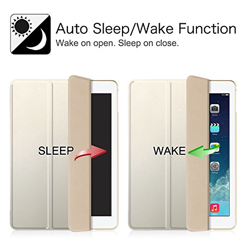 Fintie Funda para iPad Air (2013)/iPad Air 2 (2014) - Trasera Transparente Mate Carcasa Ligera con Función de Soporte y Auto-Reposo/Activación, Oro Champán
