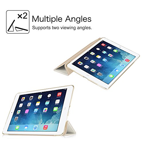 Fintie Funda para iPad Air (2013)/iPad Air 2 (2014) - Trasera Transparente Mate Carcasa Ligera con Función de Soporte y Auto-Reposo/Activación, Oro Champán