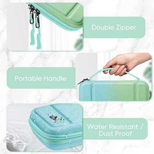 Fintie Funda Portátil Compatible con Nintendo Switch/Switch OLED (2021) - [Antichoque] Estuche de Tela para Viaje con 10 Ranuras y Bolsillo Interno para Joy-con, Azul Verde
