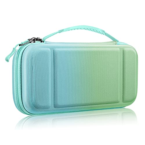 Fintie Funda Portátil Compatible con Nintendo Switch/Switch OLED (2021) - [Antichoque] Estuche de Tela para Viaje con 10 Ranuras y Bolsillo Interno para Joy-con, Azul Verde