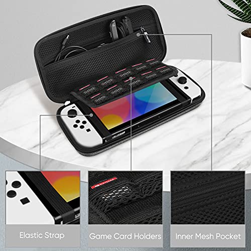 Fintie Funda Portátil Compatible con Nintendo Switch/Switch OLED (2021) - [Antichoque] Estuche Dura para Viaje con 10 Ranuras y Bolsillo Interno para Joy-con, Gris