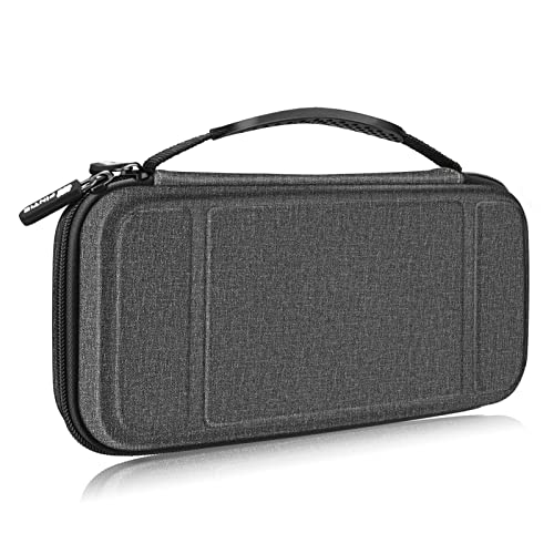Fintie Funda Portátil Compatible con Nintendo Switch/Switch OLED (2021) - [Antichoque] Estuche Dura para Viaje con 10 Ranuras y Bolsillo Interno para Joy-con, Gris