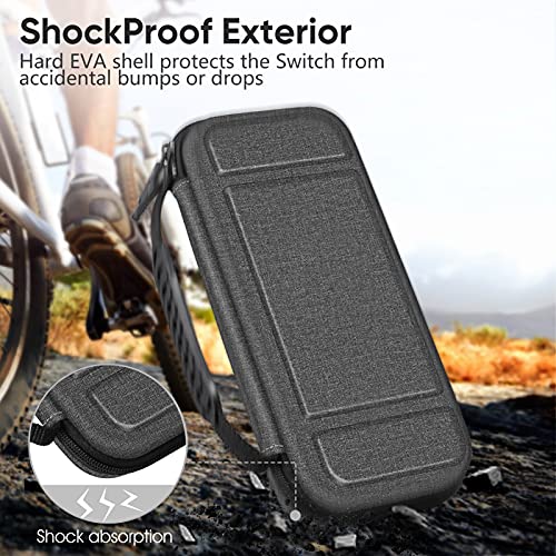 Fintie Funda Portátil Compatible con Nintendo Switch/Switch OLED (2021) - [Antichoque] Estuche Dura para Viaje con 10 Ranuras y Bolsillo Interno para Joy-con, Gris