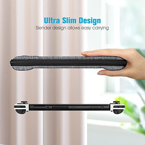 Fintie Funda Portátil Compatible con Nintendo Switch/Switch OLED (2021) - [Súper Fina] Estuche Dura Antichoque con 10 Ranuras para Tarjetas y Correa de Mano para Joy-con, Gris