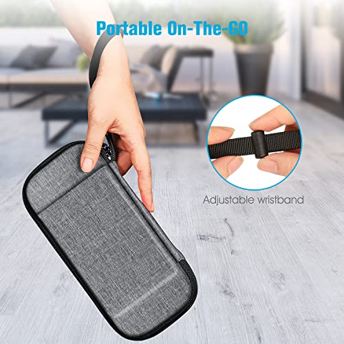 Fintie Funda Portátil Compatible con Nintendo Switch/Switch OLED (2021) - [Súper Fina] Estuche Dura Antichoque con 10 Ranuras para Tarjetas y Correa de Mano para Joy-con, Gris