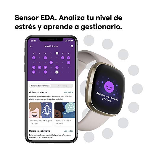 Fitbit Sense - Smartwatch avanzado de salud con herramientas avanzadas de la salud del corazón, gestión del estrés y tendencias de temperatura cutánea, Acero inoxidable dorado con Alexa integrada