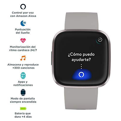 Fitbit Versa 2, Smartwatch con control por voz, puntuación del sueño y música, batería de +4 días